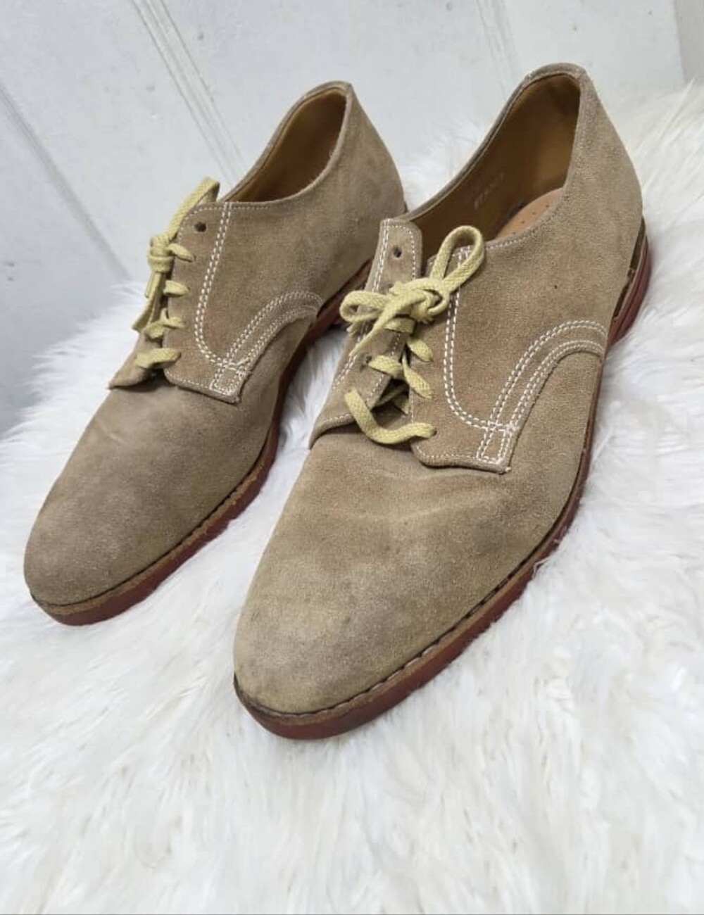 Vintage Women's Suede Buck Oxfords Brick Red Sole Goodyear Welted Brown Tan Sz 7